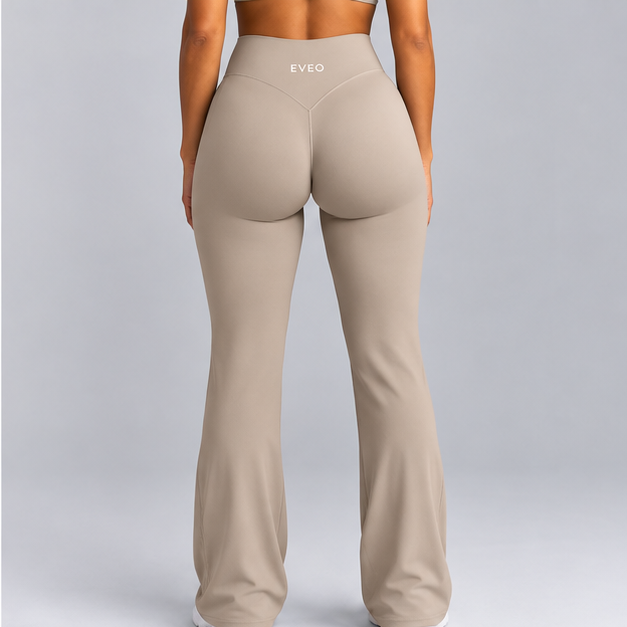 High-Waisted Flare Pants - Beige