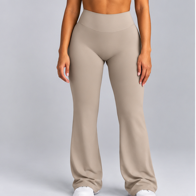 High-Waisted Flare Pants -Brown