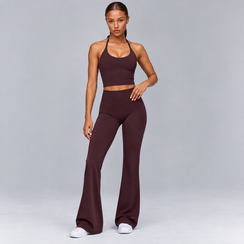 High-Waisted Flare Pants -Brown