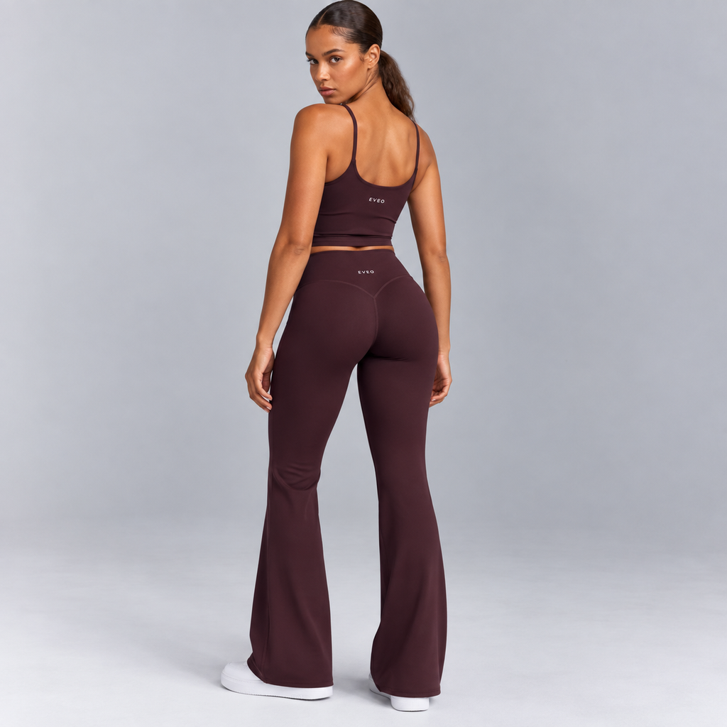 High-Waisted Flare Pants -Brown