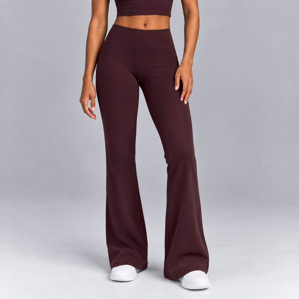 High-Waisted Flare Pants -Brown