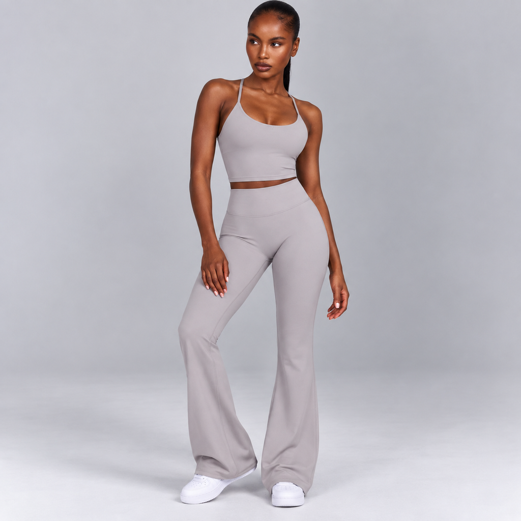 High-Waisted Flare Pants -Brown